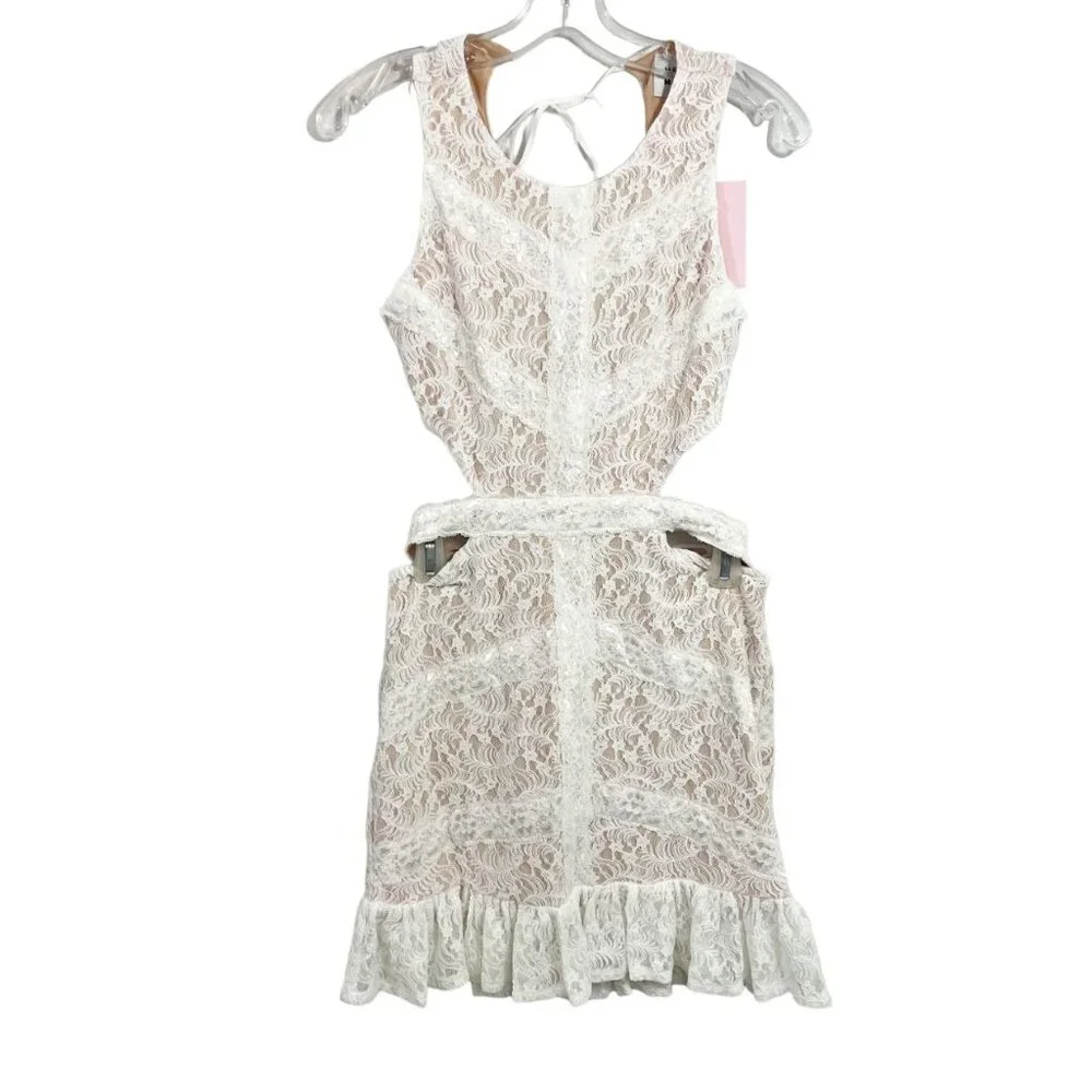 NEW Hello Molly Beautiful Minds White Lace Mini Dress Open Back -‎ Size US 6